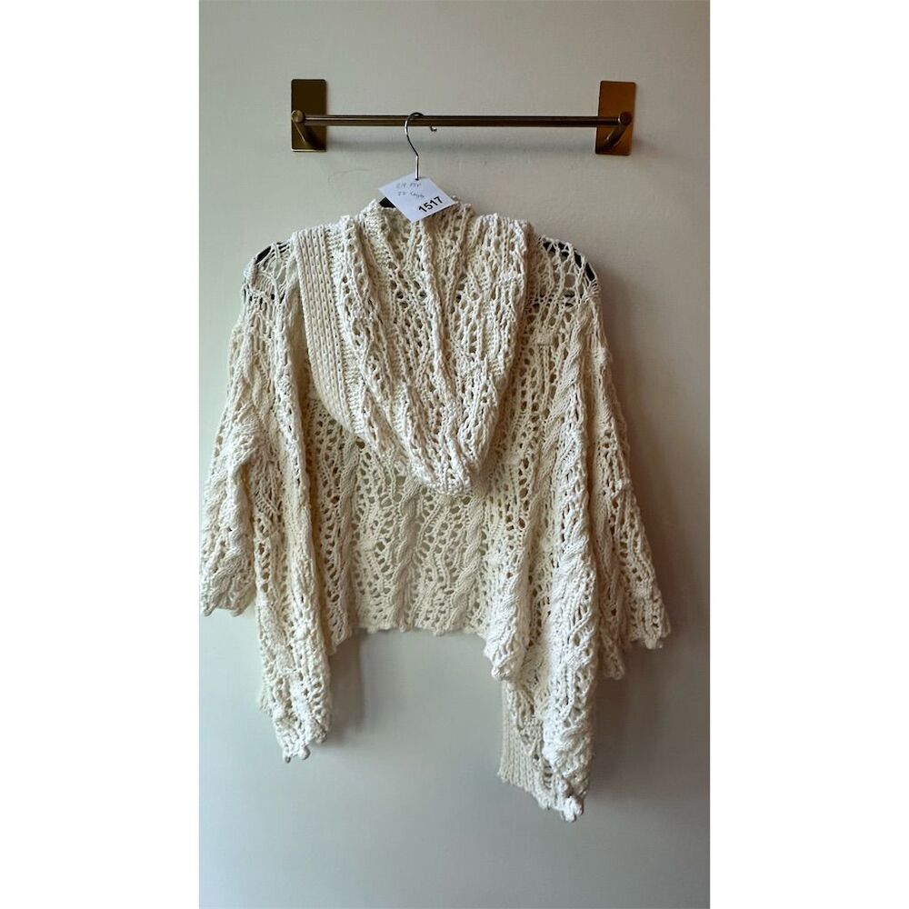 POL Women's Small Beige Hooded Crochet Knit Pullover Sweater - Picture 2 of 5